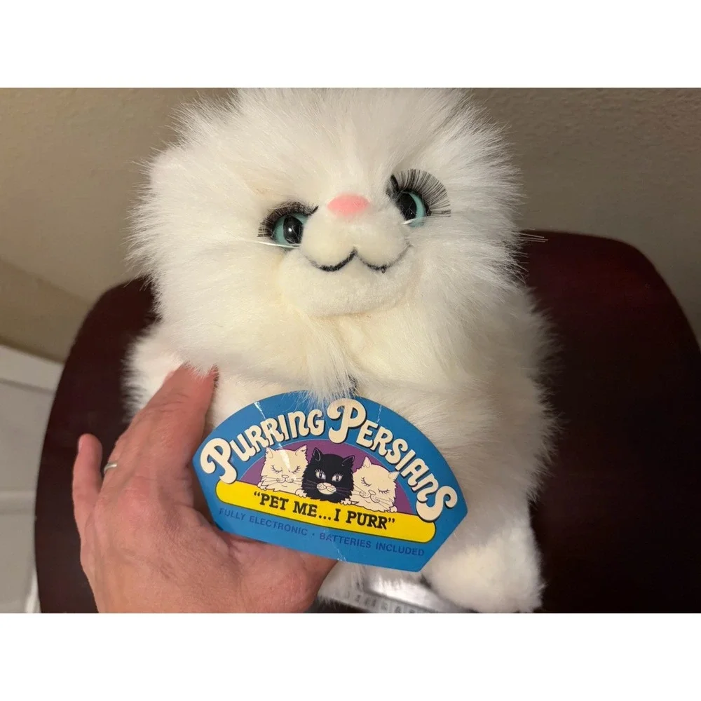 Vintage 1988 Prrrt Inc Purring Persian Cat Plush White 80s Deadstock Working NWT